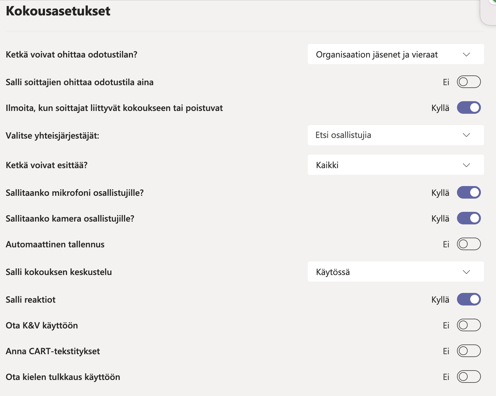 kuva kokousasetuksien ikkunasta