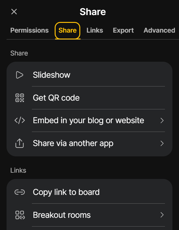 Copy link to board in Share view